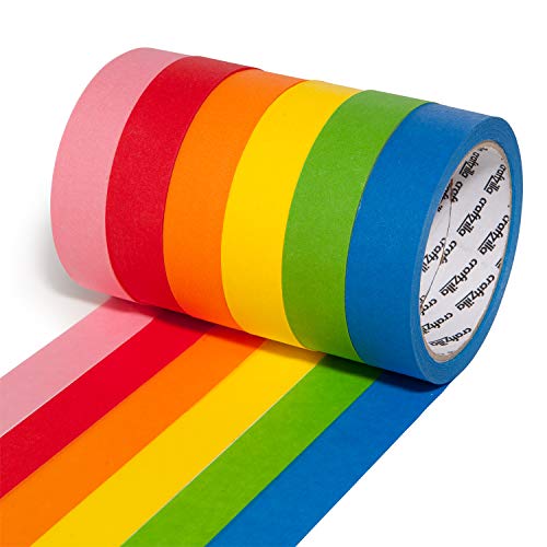 Craftzilla Colored Masking Tape – 6 Rolls of 20 Yards x 1 Inch Rainbow Tape – Colorful Craft Tape for Kids Teachers & Painters - for Home, Classroom, Labeling and Laboratory Identification Use