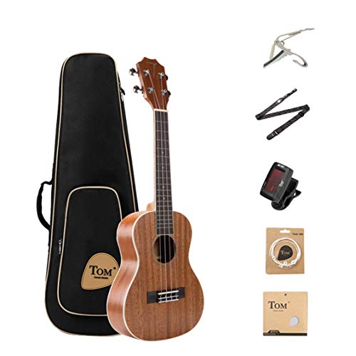 23 inch Concert Starter Ukulele with Aquila Strings - TOM Sapele Wood Ukulele Hawaiian Guitar with Premium Gig Bag, Spare Strings, Capo, LCD Tuner, Strap (TUC-200B)
