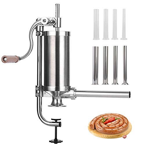 MASTER FENG Sausage Stuffer, Stainless Steel Homemade Sausage Maker Vertical Meat Filling Kitchen Machine, Packed 8 Stuffing Tubes (2.5LBS/1.5L)