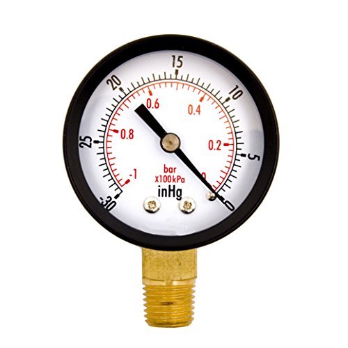 HFS 2' Dry Utility Vacuum Pressure Gauge Blk.Steel 1/4' NPT Lower Mount; -30HG/0PSI