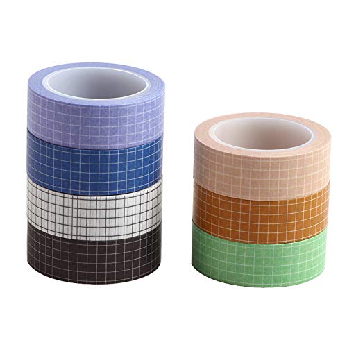 7 Rolls Grid Washi Tape Set 10M(33ft) Colorful Writable Paper Adhesive Masking Tapes 15MM(3/5in) Width Sticky Paper Tape for DIY Scrapbooking Decoration Arts Crafts Decor Bullet Journaling Labels