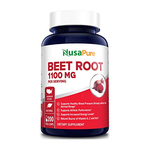 Beet Root 1100 mg 200 Veggie caps (Vegan, Non-GMO & Gluten-Free,Made with Organic Beet Root Powder ) - Supports and Maintains Performance*, Healthy Insulin Response & Healthy Skin Condition*