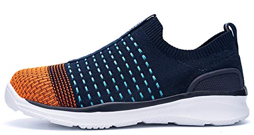 DYKHMILY Steel Toe Sneakers for Women Waterproof, Lightweight Slip on Safety Shoes Puncture Proof, Indestructible Slip Resistant Shoes Work Shoes Breathable Tennis Shoe(6,Blue Orange,D91850)