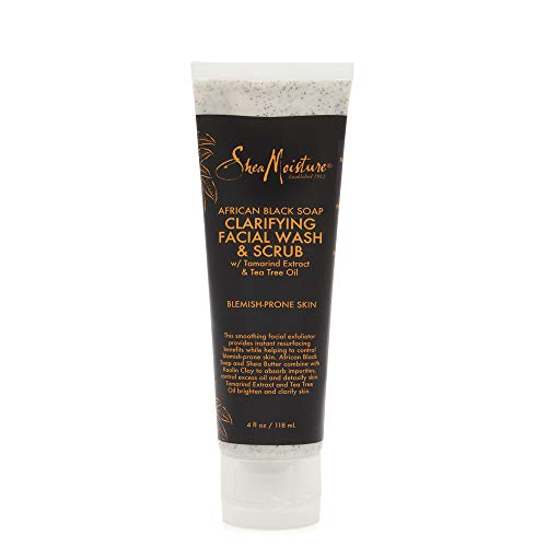 SheaMoisture Clarifying Facial Wash & Scrub for Oily, Blemish-Prone Skin African Black Soap to Clarify Skin 4 oz