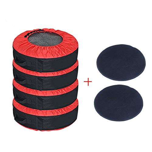 J&C 4 Pcs 30INCH Red Tire Cover +2 Pcs Wheel Felts Durable Spare Tire Protection Tote Covers Seasonal Tire Storage Bag for Car SUV 17-30' Tires