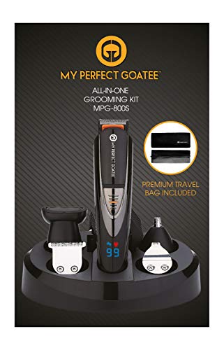 My Perfect Goatee & Beard Trimmer | 13 in 1 Men's Grooming Kit with LED Battery Charge Indicator and Travel Bag | Nose, Ear, Hair and Body Hair Attachments | Cordless with Charging Stand | Waterproof.