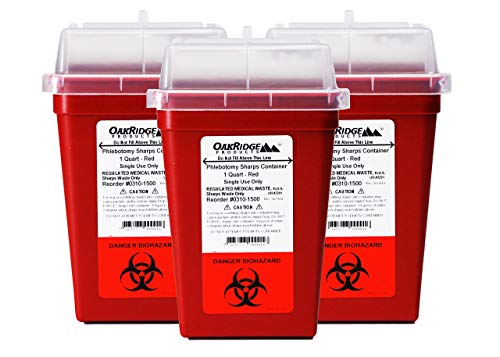OakRidge Products 1 Quart Size (Pack of 3) Sharps Disposal Container - Approved for Home use
