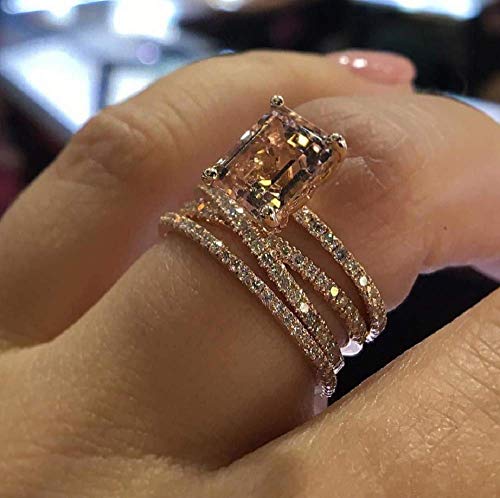 MAIHAO Sparkling Women Fashion 18K Rose Gold Filled Morganite Ring Engagement Bridal Women Jewelry Rings Size 6-10 (US Code 9)