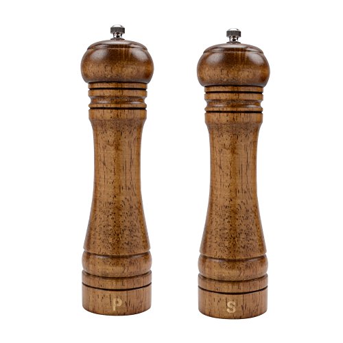 XQXQ Wood Salt and Pepper Mill Set, Pepper Grinders, Salt Shakers with Adjustable Ceramic Rotor- 8 inches -Pack of 2