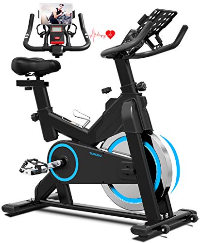 TURUDU Spinning Bike, Indoor Cycling Bike Stationary, Belt Drive Indoor Exercise Bike for Home Cardio Gym, with 35 LBS Upgraded Solid Flywheel, LCD Display & Comfortable Seat Cushion