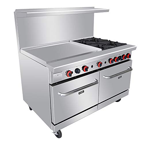 Commercial Gas Range, 4 Burner Heavy Duty Range With Standard Oven and Griddle, 36” Natural Gas Cooking Performance Group for Kitchen Restaurant, 229,000 BTU