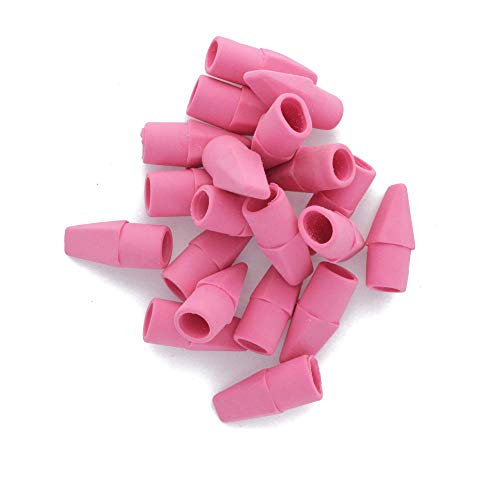 Emraw Pencil Top Erasers Pink Color Fun Mini Chisel Shaped Eraser Top Cap for Any Standard Pencil - Use in School, Home & Office (50 Pack)