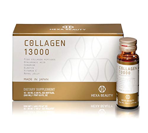 Hexa Beauty Collagen 13,000 Protein 14.5g Drink, Vital proteins Marine Collagen peptides with Vitamin C- 50ml×10 Bottles, Made in Japan