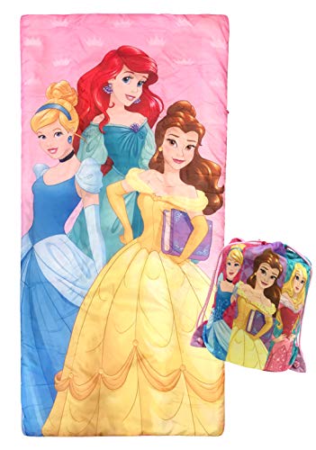 Jay Franco Disney Princess Trip Slumber Sack - Cozy & Warm Kids Lightweight Slumber Bag/Sleeping Bag - Featuring Ariel, Belle, and Cinderella (Official Disney Product)