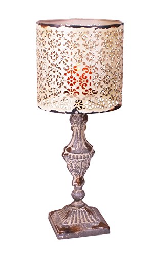 YK Decor Metal Vintage Table Candle Holder Candle Lamp, Beige White