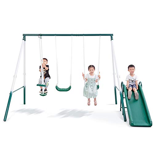 MaxKare Swing Set Metal Swing Set with Slide Gilder Patio Baby Heavy-Duty Play & Swing Set for Toddler Kid Porch Backyard 2-in-1 Play Set Outside Outdoor Indoor