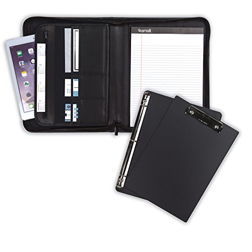 Samsill 70829 Professional Padfolio Bundle, Includes Removable Clipboard.5” Round Ring Binder with Secure Zippered Closure, 10.1 Inch Tablet Sleeve, Black
