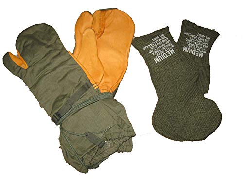 Trigger Finger Mitten Gloves w/Wool Liners - Olive drab - Military Surplus (Medium)