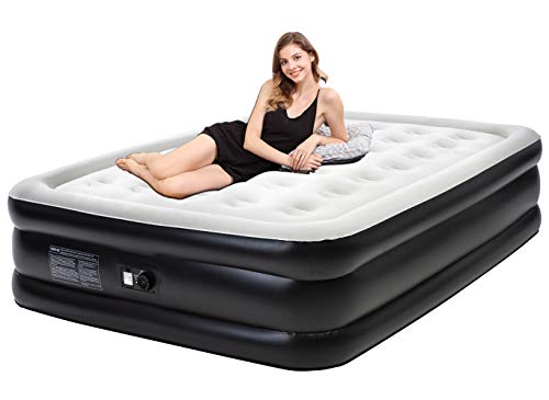 19’’ Height Black Queen Air Mattress with Built-in Pump, Premium Airbeds with Flocking Top, Blow up 80x60x19 inches Inflatable Mattress Queen Size-Queen