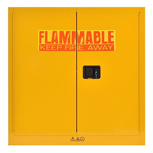 Sandusky Lee SC300F Yellow Steel Safety Cabinet for Flammable Liquids, 1 Shelf, 2 Door Manual Close, 30 Gallon Capacity, 44'Height, 43'Width, 18'Depth