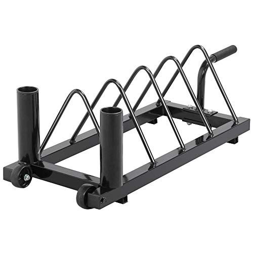 YAHEETECH Horizontal Barbell Bumper Plate Rack Holder Olympic Bar Storage Rack with Handle and Wheels,Black