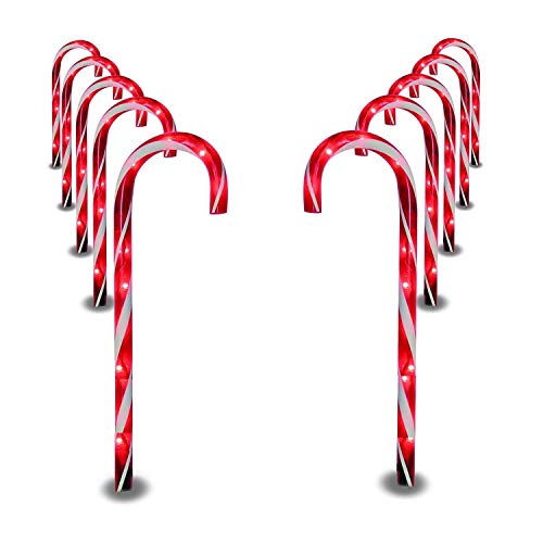 SUNYPLAY Christmas Candy Cane Pathway Marker Lights,10 Pack Outdoor Decoration Lights for Holiday Walkway Patio Garden.