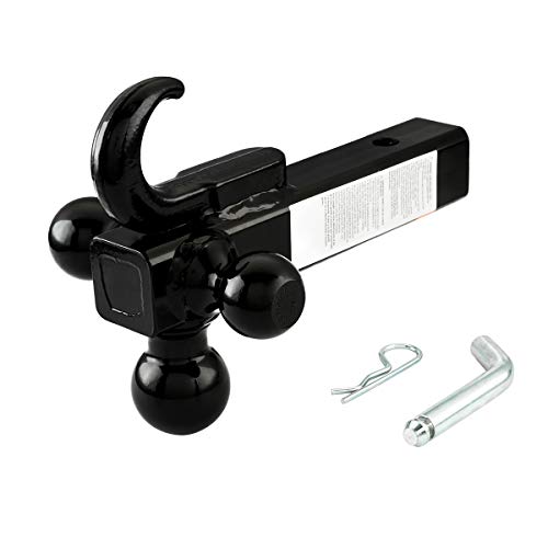 TOPSKY Trailer Ball Mount with Hitch Hook & Hitch pin, 1-7/8',2'&2-5/16' Hitch Ball,Tow Hitch,Black Ball,TS2010