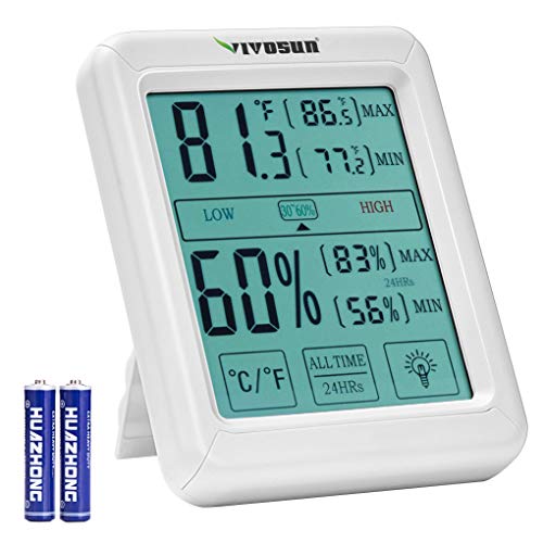 VIVOSUN Digital Indoor Thermometer and Hygrometer with Humidity Guage, Accurate Temperature Humidity Monitor Meter with Touch LCD Backlight for Home, Office, Greenhouse, Indoor Garden, Battery Include