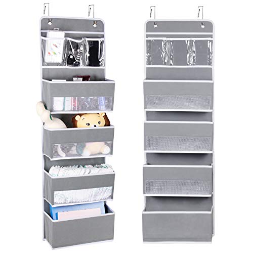 Univivi Door Storage Gray 2-Pack Door Hanging Storage Closet with 4 Large Pockets and 3 Small PVC Pockets Over Door Organizer for Cosmetics, Toys and Sundries