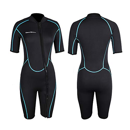 Womens 3mm Shorty Wetsuit, Premium Neoprene Front Zip Short Sleeve Scuba Diving Wetsuit Snorkeling Surfing (Women Black, S)