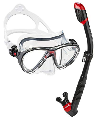 Cressi Italian Made Big Eyes Evolution Scuba Snorkeling Dive Mask, with Premium Sry Top Snorkel Set, Black/Red