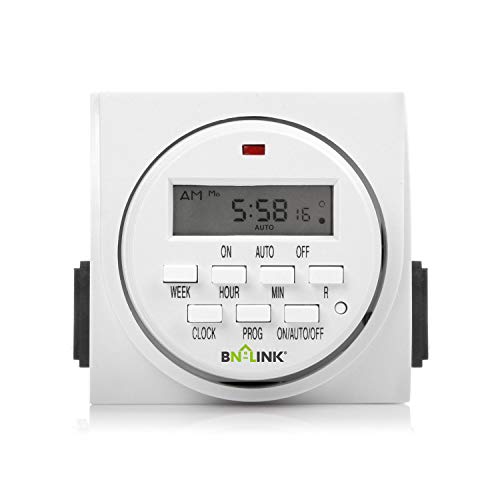BN-LINK 7 Day Heavy Duty Digital Programmable Timer, FD60 U6, 115V, 60Hz, Dual Outlet, Indoor, Packaging May Vary for Lamp Light Fan Security UL Listed