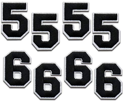 Iron On Patches - Black Number'5'-4pcs. Black Number'6'-4pcs Iron on Patches Number Patches Embroidered Decorative Repair Patches for Clothes (Black, 5-6)