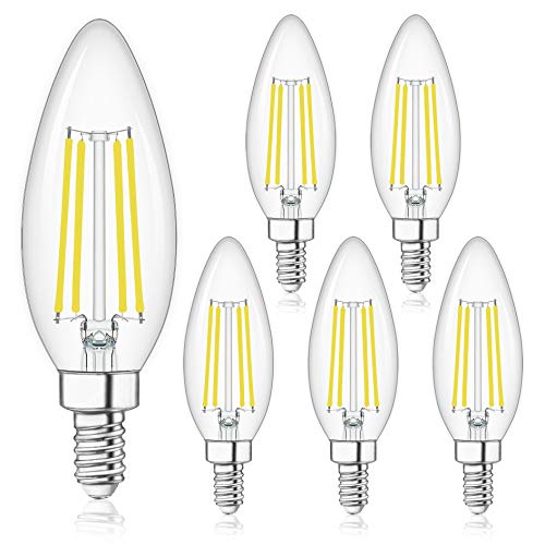 E12 Candelabra LED Bulbs Dimmable 4000K Daylight 6W,Type B Light Bulb for Chandelier,Winshine C35 Ceiling Fan Light Bulb Clear Glass,60W Equivalent,600LM,6 Pack