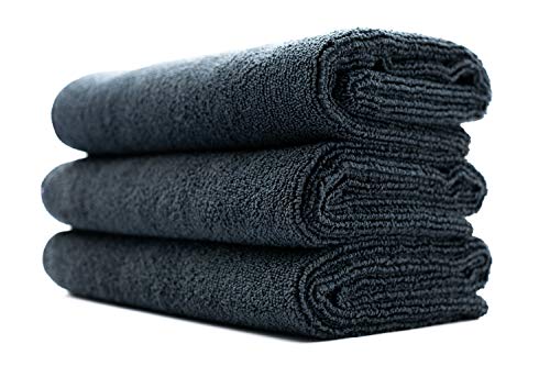 The Rag Company (3-Pack) 16 in. x 27 in. Sport, Gym, Exercise, Fitness, Spa & Workout Towel - Ultra Soft, Super Absorbent, Fast Drying 320gsm Premium Microfiber (Black, 16x27)