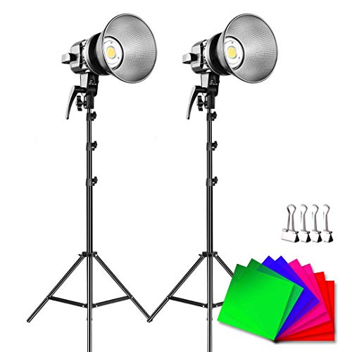 GVM 80W Continuous Lighting Kit, 2 Packs Bowens Mount LED Video Light CRI 97+, TLCI 90+ with Tripod Stand for YouTube, Video Recording, Wedding, Outdoor Shooting