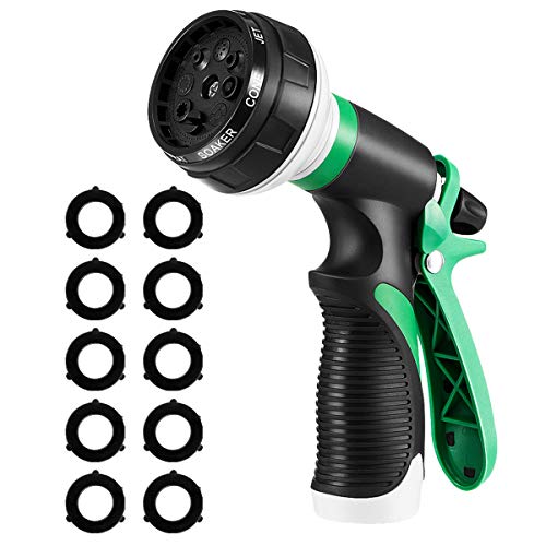 PATHONOR Water Hose Nozzle, Hose Spray Nozzle Garden Hose Nozzle Heavy Duty high Pressure with 8 Adjustable Watering Spray Patterns for Watering Garden, Cleaning, Washing Cars, Showering Pets，Green