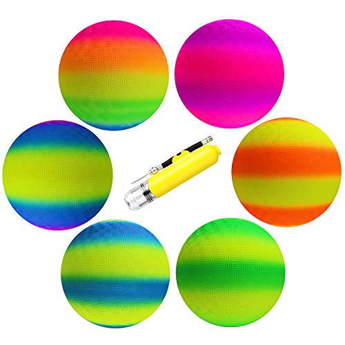 actearlier Playground Ball 8.5 inch (6 Pack) Kickball for Kids-Official Size Playground Ball for School, Church, Picnic, Birthday Party, in Bright Neo Colors + Double Action Hand Pump