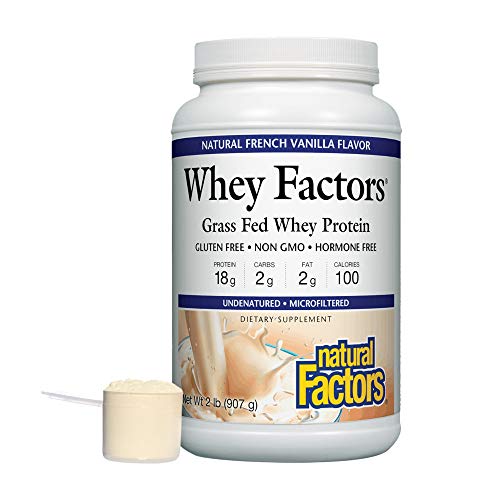 Whey Factors by Natural Factors, Grass Fed Whey Protein Concentrate, Aids Muscle Development and Immune Health, Gluten Free, French Vanilla, 2 lbs (34 servings)