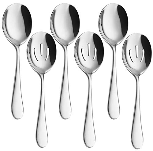 Serving Spoons x 3, Slotted Spoons x 3, AOOSY 8.7 inches Utility Advanced Performance Skimmer Perforated, 8 3/4' Stainless Steel Serving Spoons Set for Buffet Can Banquet Cooking Kitchen Basics