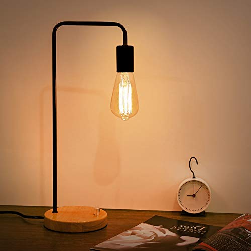 Kohree Industrial Table Lamp Bedside Lamp, Dimmable Vintage Edison Bulb Lamp Wooden Bedside Night Stand Modern Desk Lamp for Bedroom (Without Bulb), Black
