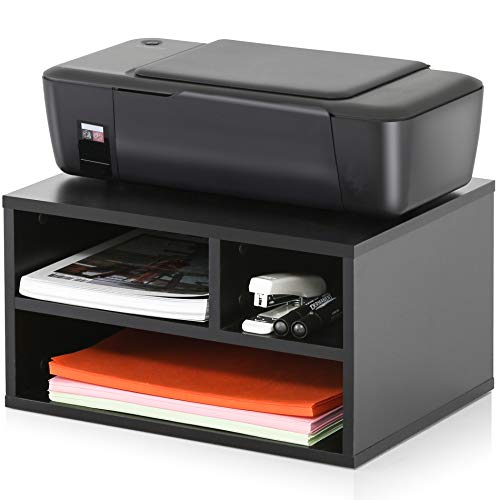 FITUEYES Wood Printer Stands with Storage, Workspace Desk Organizers for Home & Office, Black, DO304001WB