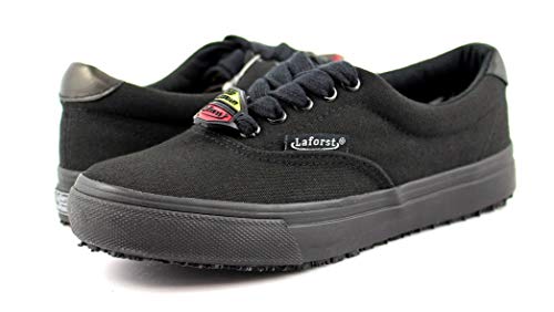 Laforst Womens Non Slip Sunbrella Slip Resistant Server Waitress Nurse Lace Up Flat Black 8.5