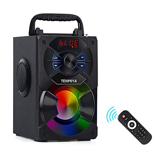 TENMIYA A13 Portable Bluetooth Speaker with Subwoofer, FM Radio, RGB Colorful Lights Wireless Stereo Rich Bass Speakers Outdoor/Indoor Party Speaker Support Remote Control for Home, Travel, Camping