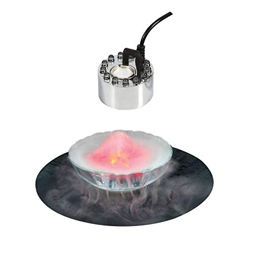 Akeydeco Halloween Party Mist Maker,Ultrasonic Water Pond Fountain Fogger 12 LED Red Yellow and Blue Light Flashes Aluminum Atomizer Air Humidifier for and Rockery Fish Tank Vase Birdbath Deco