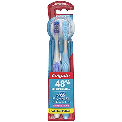 Colgate 360 Enamel Health Sensitive Toothbrush, Extra Soft Bristle Toothbrush for Sensitive Teeth and Gums - 2 Count