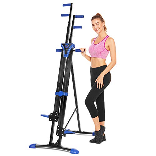 FUNMILY Folding Climber Machine, Indoor Vertical Step Fitness Machines, Compact Cardio Exercise Climbing Stair Stepper for Home Office Gym (Blue)