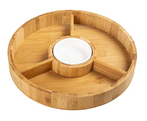 Chip and Dip Serving Bowl – Wooden Appetizer Platter Set with Dip Cup for Salsa, Guacamole, Nacho, Vegetables, Taco Chip, Snacks and More