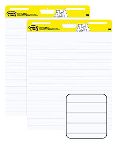 Post-it Super Sticky Easel Pad, Great for Virtual Teachers and Students, 25 x 30 Inches, 30 Sheets/Pad, 2 Pads, Lined Premium Self Stick Flip Chart Paper, Teacher Anchor Chart (561WL) (561WL VAD 2PK)