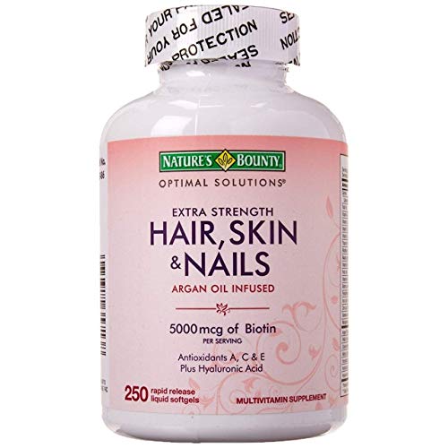 Nature's Bounty Hair Skin and Nails 5000 mcg of Biotin - 250 Coated Softgels Regular & Extra Strength